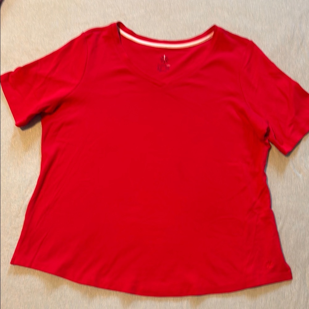 Isaac Mizrahi Live Essentials v-neck red 10”  sleeve sz 1X Top Pima Cotton EUC